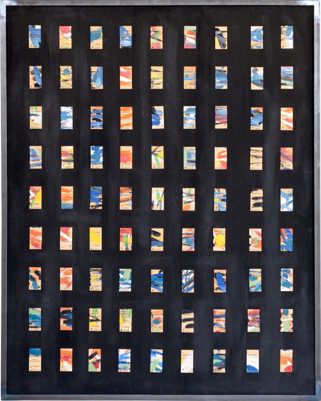 Viel unterwegs
100 x 80 cm
Acryl auf Papier/Fundstücke
1988/92